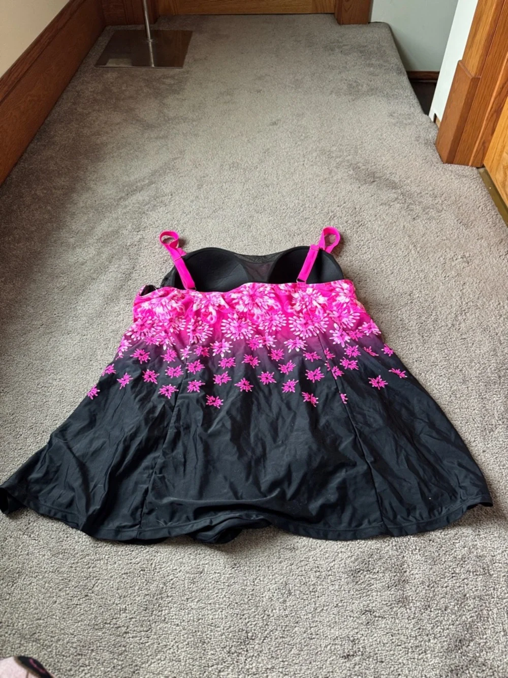 Meet.Curve Pink Black Ombre Floral Wireless Swim Dress Plus SIZE 4XL